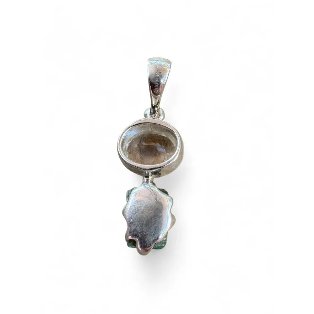 Emerald & White Topaz Solid 925 Sterling Silver Pendant
